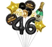 Anlgdi Palloncino in pellicola per champagne, decorazione per il 46° compleanno, per donna, decorazione di compleanno, 46 anni, con elio, palloncino, bottiglia di champagne, birra, Happy Birthday