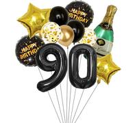 Anlgdi Palloncino in pellicola per champagne, decorazione per il 90° compleanno, per donna, decorazione di compleanno, 90 anni, con elio, palloncino, bottiglia di champagne, birra, Happy Birthday