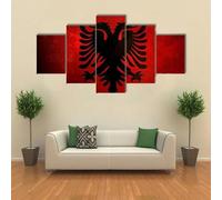 ANLIONE Quadro su Tela Stampe da Parete 5 Pezzi Bandiera dell'Albania su vecchia texture grunge Stampa su Tela Canvas Immagine di Decorazione Murale per Soggiorno Camera da Letto150x80cm