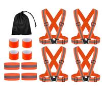 Anlising 4PCS Regolabile Gilet Catarifrangente+4PCS Braccialetti di Riflettenti+4PCS Bracciale Riflettente, Gilet Riflettente ad Alta visibilità con Borsa di Stoccaggio, per Corsa, Ciclismo