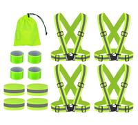 Anlising 4PCS Regolabile Gilet Catarifrangente+4PCS Braccialetti di Riflettenti+4PCS Bracciale Riflettente, Gilet Riflettente ad Alta visibilità con Borsa di Stoccaggio, per Corsa, Ciclismo