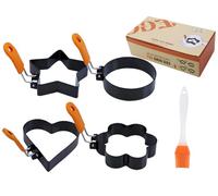 Anlising 4PCS Stampo Pancake in Acciaio Inox,Anelli per Uova in Acciaio Inox,Stampi per Uova Fritte,con Manici e Pennello per Olio,Stampo per Frittata in Acciaio Inossidabile,per Uova,Sandwich,Pancake