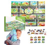 Anloximt Tappetino da gioco per auto,Set di veicoli per tappeti da gioco per bambini | Tappeto da gioco, tappeto da gioco multicolore, gioco di finzione in città, tappeti per bambini per sala giochi e