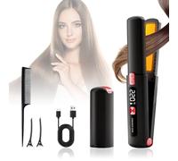 Anluomafuy Piastra per Capelli Senza Fili, 2 in 1 Mini Piastra e Arricciacapelli Portatile, Ricaricabile USB, Riscaldamento Rapido, 6 Temperatura Regolabile, Piastra da Viaggio Capelli