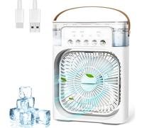 Anluomania Mini Condizionatore Portatile, Raffreddatore d'aria 600ML, Climatizzatore Portatile 4 in 1, Raffrescatore d'Aria, USB Ventilatore, 3 Velocità, 3 Modalità Nebbia, 7 Luci Colorate, Timer 1-3H