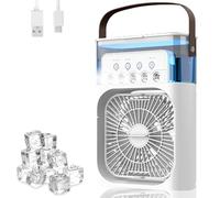 Anluomania Mini Condizionatore Portatile, Raffreddatore d'aria 600ML, Climatizzatore Portatile 4 in 1, Raffrescatore d'Aria, USB Ventilatore, 3 Velocità, 3 Modalità Nebbia, 7 Luci Colorate, Timer 1-3H