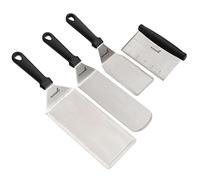 Anmarko SET 3 Spatole + 1 Raschietto in ACCIAIO INOX Bordo Tagliente | 1 Spatola Rettangolare Grande per Barbecue | 1 Spatola per Hamburger/Pizza | 1 Spatola per Piastra | 1 Raschietto Taglia Pasta