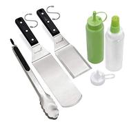 Anmarko Set di 4 spatole in metallo, kit di accessori per grill, spatole piatte per grill, pancake, hamburger, utensili in metallo, ideali per barbecue, piastra piatta in ghisa, di grado commerciale