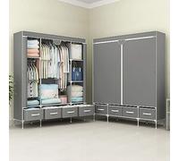 Anmas Power Armadio in tessuto, per camera da letto, appendiabiti con cassetti, pieghevole, 150 x 45 x 170 cm (grigio chiaro)
