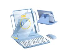 AnMengXinLing Custodia con tastiera rotante per iPad 9a/8a/7a generazione da 10,2", custodia verticale con tastiera e mouse staccabile, cover trasparente con portapenne, blu