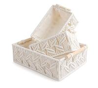 ANMINY Set di 3 cestini portaoggetti in macramè, realizzati a mano, in cotone, decorativi, stile bohémien, con manici in legno, per cameretta dei bambini, asciugamani di carta, grandi e piccoli,