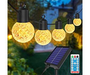 Anmossi Catena Luminosa Solare,15M Catena Lampadine LED Esterno,IP44 Impermeabile Luci da Giardino Con 25 G40 Plastica Lampadine,per Patio,Natale,Giardino,Festa(Bianco Caldo 2700K)