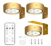 Anmossi Luce Per Quadri Senza Filo,3 Pezzi Lampada Da Parete LED Ricaricabile con Telecomando,3 Temperature di Colore,Lampada Fotografica Senza Fili per Armadio Esposizione Pittura Arte Dipinti(Oro)
