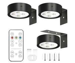Anmossi Luce Per Quadri Senza Filo,3 Pezzi Luci LED Applique Ricaricabile con Telecomando,3 Temperature di Colore,Lampada Fotografica Senza Fili per Armadio Esposizione Pittura Arte Dipinti(Nero)