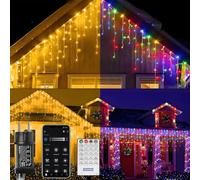 Anmossi Luci Natale Esterno Cambiano Colore,15m 600 LED Luci di Natale Forma Ghiacciol,Controllo Tramite APP,Tenda Luminosa Impermeabile per Decorazione Tetto Garden Party,Bianco Caldo e Colorato