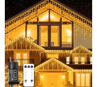 Anmossi Luci Natale Esterno Cascata,12m 400 LED Luci di Natale Forma Ghiacciol con Telecomando,8 Modalità,Tenda Luminosa Esterno Impermeabile per Decorazione Tetto Garden Wedding Party,Bianco Caldo