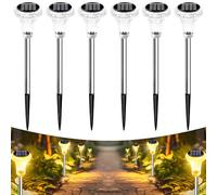 Anmossi Luci Solari da Giardino,6 Pezzi Luci Solari per Sentieri,3000K Bianco Caldo,IP65 Impermeabile Lampade LED Solare per Cortile,Patio,Vialetto,Prato