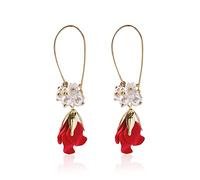 Anmpab Orecchini pendenti con petali di rosa con perle acriliche, orecchini a goccia con fiore esagerato, orecchini con nappa, per donne, regalo di San Valentino, Perla in acciaio inox acrilico, Perla