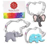 Ann Clark Cookie Cutters Set di 3 formine per biscotti a forma di elefanti, con libretto di ricette, viso di elefante, elefante carino e elefante