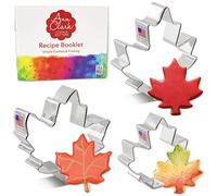 Ann Clark Cookie Cutters Set di formine per biscotti a forma di foglia d'acero, 3 pezzi, con libretto di ricette, 5,7 cm, 8,3 cm e 1,2 cm