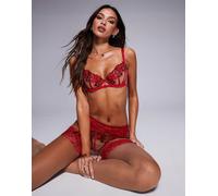 Ann Summers - Caged Rose - Reggiseno a balconcino rosso senza imbottitura ricamato a fiori 32B