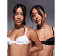 Ann Summers - Confezione da 2 reggiseni scollo profondo in pizzo bianco e nero-Multicolore 34F