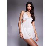 Ann Summers - Layla - Camicia da notte in pizzo avorio a pieghe-Bianco S
