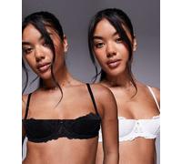 Ann Summers - Sexy Lace - Confezione da 2 reggiseni a balconcino in pizzo bianco e nero-Multicolore 32A