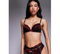 Ann Summers - Sexy Lace - Reggiseno con scollo profondo imbottito in pizzo nero e rosso-Multicolore 36DD