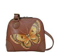 Anna by Anuschka Anuschka - Organizer da donna in vera pelle, con scomparti piccoli, dipinti a mano, colore: nero, Marrone chiaro farfalla, One Size, Borsa da donna in vera pelle con cerniera,
