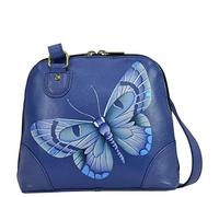 Anna by Anuschka Anuschka - Organizer da donna in vera pelle, con scomparti piccoli, dipinti a mano, colore: nero, Blu Farfalla, taglia unica