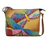 Anna by Anuschka - Borsa a tracolla media, sottile, donna, pelle dipinta a mano Donna, multicolore (Dancing Dragonflies), Taglia unica