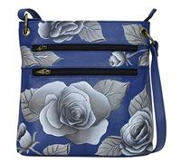 Anna by Anuschka Crossbody Medio, Anuschka-Borsa da Donna in Vera Pelle, Misura Media, Dipinta a Mano, Colore, Romantico Blu Rosa, Einheitsgröße