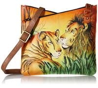 Anna by Anuschka donna dipinta a mano in pelle da donna V Top Multiscomparto Crossbody Dipinto a mano Pelle Donna V Top Multiscomparto Crossbody, Leone innamorato,