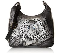 Anna by Anuschka Hand Painted Leather Women's Large Multi Pocket Hobo, Borsa Donna, Leopardo Africano, Taglia Unica