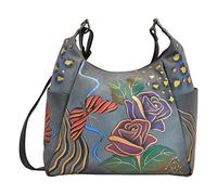 Anna by Anuschka, Handpainted Leather Large Multi Pocket Rose Safari Grey, Borsa Hobo | Vera pelle Donna, No Size