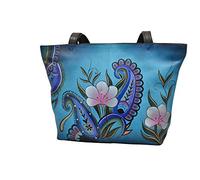 Anna by Anuschka, Handpainted Leather Large Tote, Custodia in vera pelle Donna, Denim Floral Paisley, L