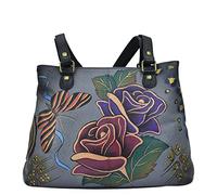 Anna by Anuschka Shoulder Satchel, Borsa a Tracolla in Vera Pelle Dipinta a Mano Rosa Grigio Donna, Rose Safari Grey, Taglia Unica