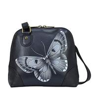 Anna by Anuschka Small Multi Compartment, Anuschka-Organizer da Donna in Vera Pelle, con Scomparto Piccolo, Dipinto a Mano, Colore: Nero, Farfalla Nera, Taglia Unica