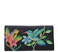 Anna by Anuschka Two-Fold Clutch Wallet, Portafoglio da Donna in Vera Pelle-Pochette piegata a Due Volte, Uccelli in Paradiso-Nero, Einheitsgröße
