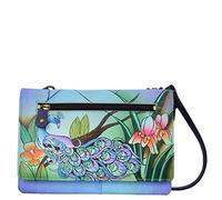 Anna by Anuschka Women’s Hand-Painted Genuine Leather Organizer Wallet On a String - Midnight Peacock