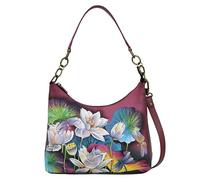 Anna by Anuschka Women’s Original Leather Hand-Painted Hobo Shoulder Bag, Lotus Blossoms