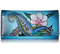Anna by Anuschka Women's Hand Painted Leather Multi Pocket Wallet, Portafogli Donna, Denim Paisley, Einheitsgröße