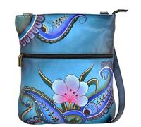 Anna by Anuschka Women's Hand-Painted Leather Slim Cross Shoulder Bag, Borsa a Tracolla Stretta | Vera Pelle Donna, Denim Paisley Floral, Einheitsgröße