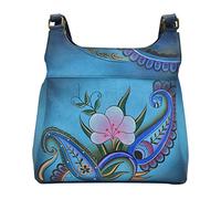 Anna by Anuschka Women's Hand-Painted Leather Triple Compartment Satchel, Borsa a Mano Vera Pelle Donna, Denim Paisley Floral, Einheitsgröße