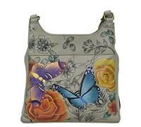 Anna by Anuschka Women's Hand-Painted Leather Triple Compartment Satchel, Borsa Vera Pelle, Dipinta a Mano, 3 Scomparti, Motivo Floreale, Colore: Tortora Donna, Floral Paradise Taupe, Einheitsgröße