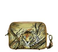 Anna by Anuschka Women's Hand-Painted Leather Twin Zippered Crossbody, Borsa a Tracolla con Due Cerniere Donna, Leopardo Africano, Marrone Chiaro, Einheitsgröße