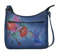 Anna by Anuschka Women's Original Leather Hand-Painted Medium Crossbody, Donna in Vera Pelle, Dipinta a Mano, Misura Media, Borsa a Tracolla, Gloria dei Colibrì, Taglia Unica