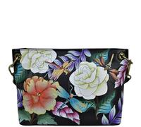 Anna by Anuschka Women's Original Leather Hand-Painted Shoulder Bag, Borsa a Tracolla Donna, Libellule Magiche Nere, Taglia Unica