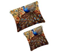 Anna Cowper 2 borse cosmetiche tascabili per borse, piccola borsa per il trucco in pelle, portatile, senza cerniera, portamonete e gioielli, fiore di pavone, Multicolore 10., Small and Large, Art Deco